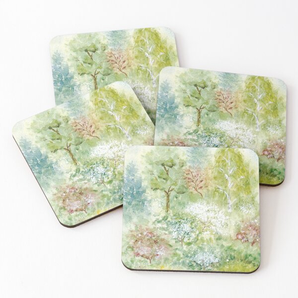 Item preview, Spring Trees and Bushes in Bloom Spontaneous Watercolor Painting Pastel designed and sold by AlicjaCurioseur.