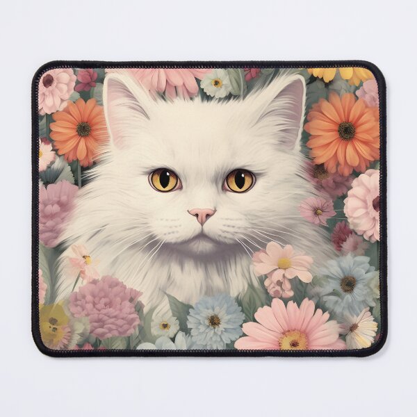 Item preview, Feline Garden Delight: Retro Vintage Fluffy Cat Florals designed and sold by KittyStampedeCo.