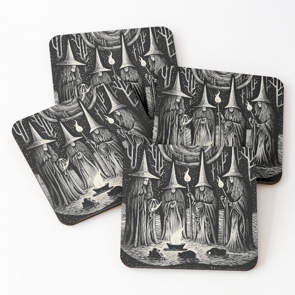Item preview, Gathering of Witches - Linocut Art designed and sold by LampDigiArt.