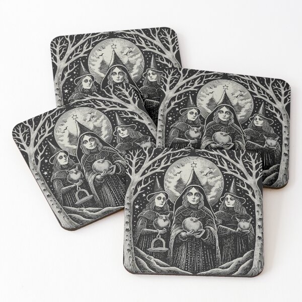 Aperçu de l'œuvre Sororité des sorcières - Linogravure créée et vendue par LampDigiArt.