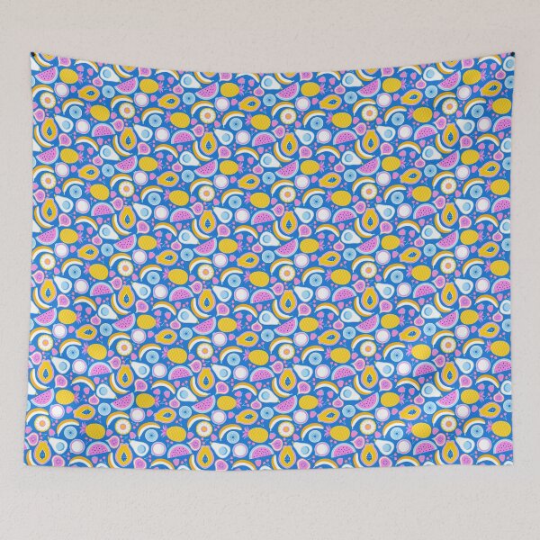 Item preview, Frutas tropicales jugosas - NO Ai - Fondo azul designed and sold by pakanta.