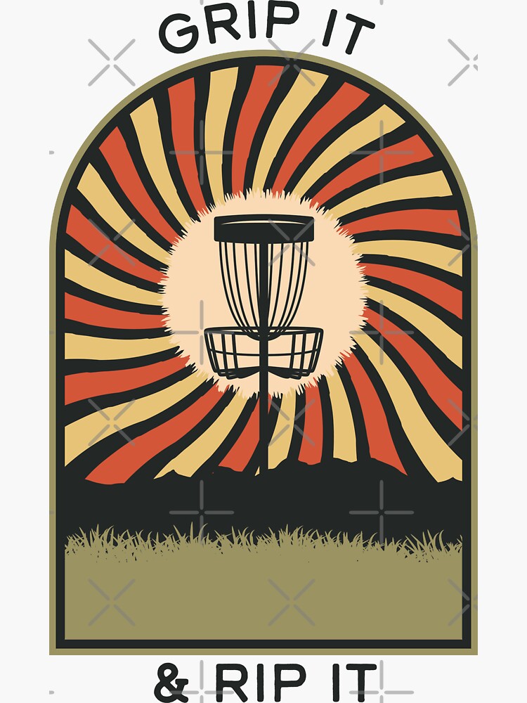 "Grip It & Rip it Disc Golf Vintage Retro Arch Mountains" Sticker for