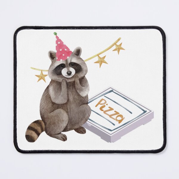 Item preview, Pizza party raccoon with party hat designed and sold by CoralCactusArt.