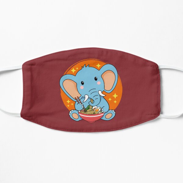 Baby Elephant Eating Ramen Kawaii Elephant Lover Flat Mask