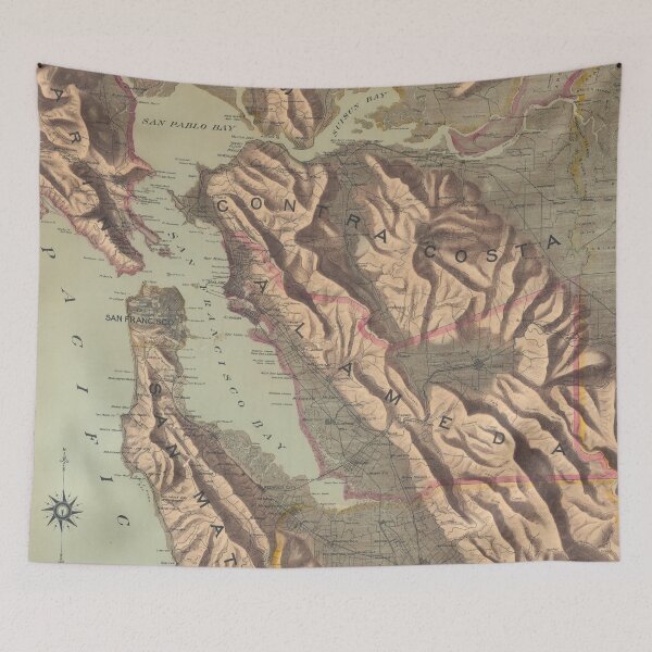 Item preview, Vintage San Francisco Bay Physical Relief Map (1909) designed and sold by BravuraMedia.