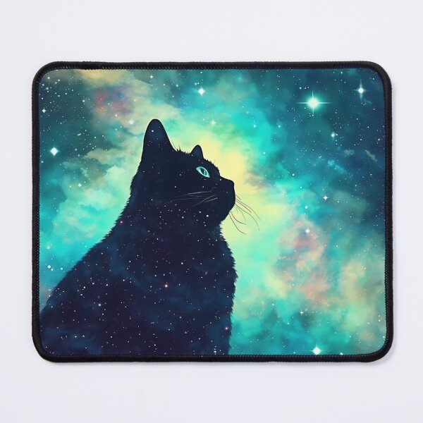 Item preview, Cosmic Black Cat - Stargazing in Blue-Green Nebula designed and sold by SweetWhiskers.