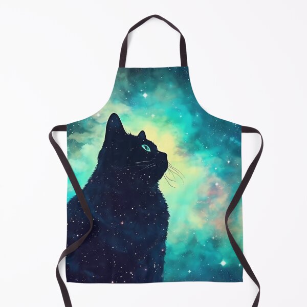 Aperçu de l'œuvre Cosmic Black Cat - Observation des étoiles dans la nébuleuse bleu-vert créée et vendue par SweetWhiskers.