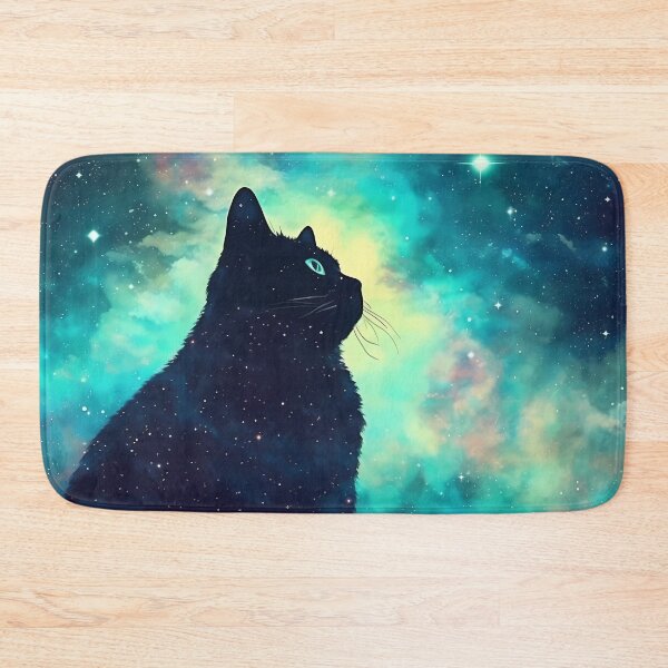Item preview, Cosmic Black Cat - Stargazing in Blue-Green Nebula designed and sold by SweetWhiskers.