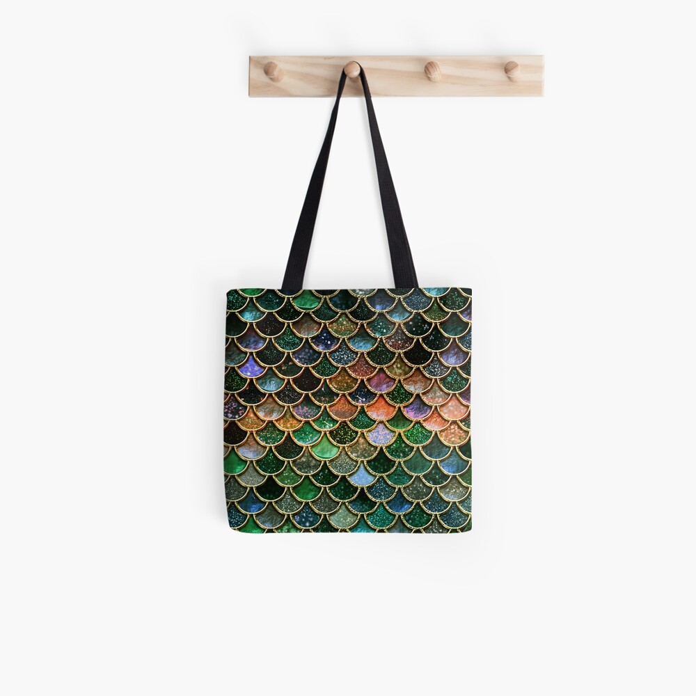 Green Sparkle Faux Glitter Mermaid Scales Tote Bag