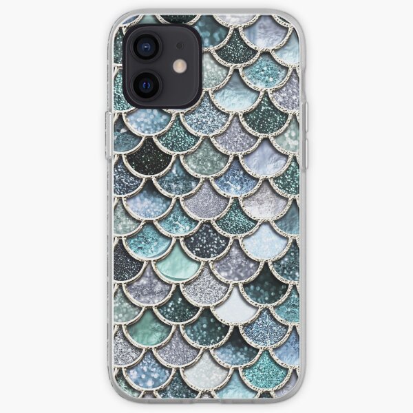 Teal, Silver and Green Sparkle Faux Glitter Mermaid Scales iPhone Soft Case