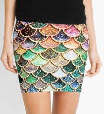Copper Green Gold and Pink Sparkle Faux Glitter Mermaid Scales Mini Skirt