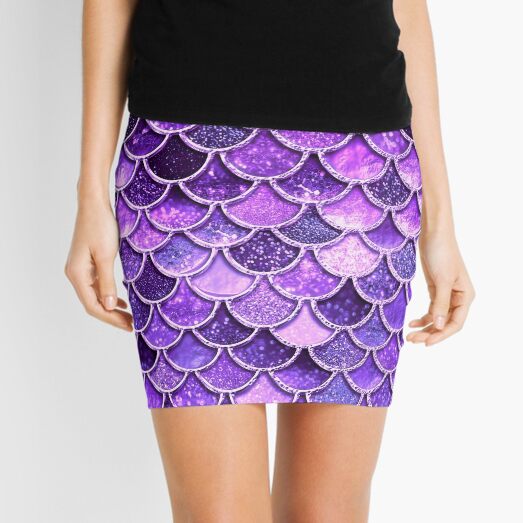 Ultra Violet Sparkle Faux Glitter Mermaid Scales Mini Skirt