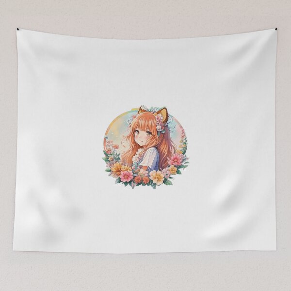 Item preview, Whiskered Whimsy: Cute Anime Girl with Lion Ears and Flora designed and sold by CuteArt5639.
