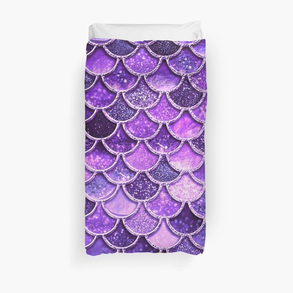 Ultra Violet Sparkle Faux Glitter Mermaid Scales Duvet Cover
