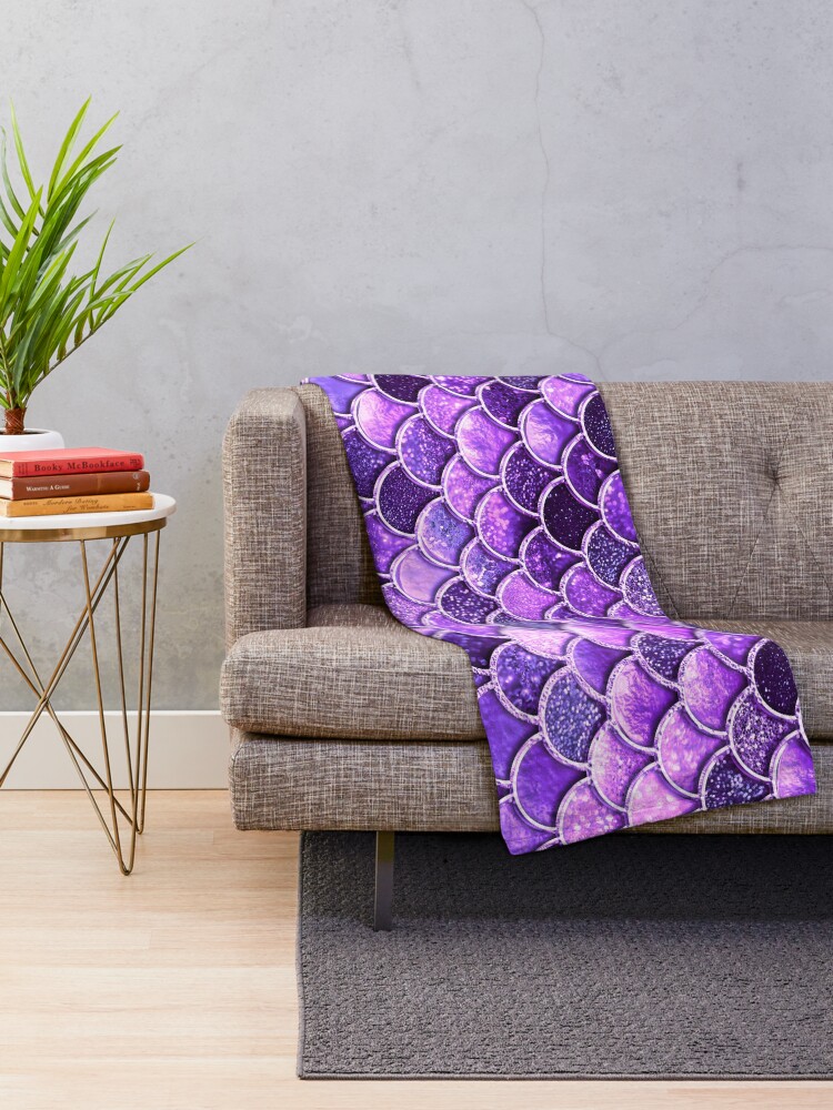 Alternate view of Ultra Violet Sparkle Faux Glitter Mermaid Scales Throw Blanket