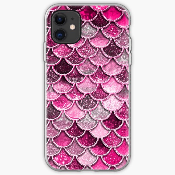 Pink Purple Magenta Sparkle Faux Glitter Mermaid Scales iPhone Soft Case