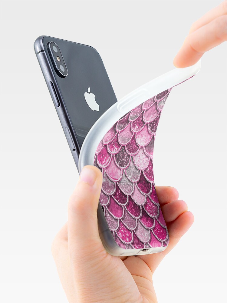 Alternate view of Pink Purple Magenta Sparkle Faux Glitter Mermaid Scales iPhone Case & Cover