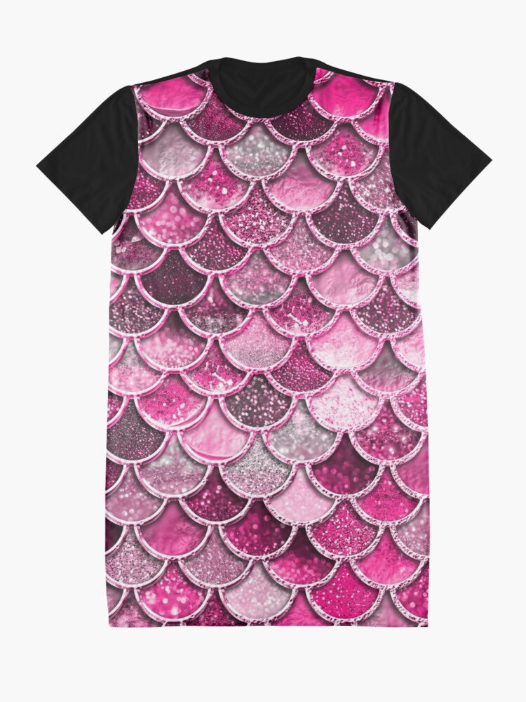 Alternate view of Pink Purple Magenta Sparkle Faux Glitter Mermaid Scales Graphic T-Shirt Dress