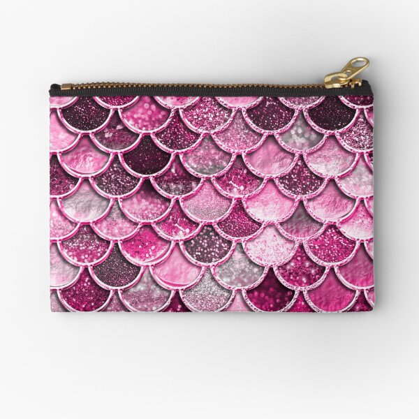 Pink Purple Magenta Sparkle Faux Glitter Mermaid Scales Zipper Pouch