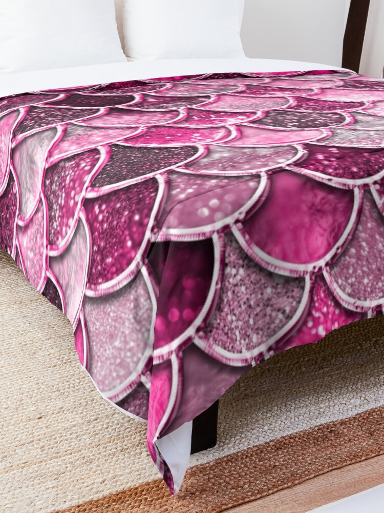 Alternate view of Pink Purple Magenta Sparkle Faux Glitter Mermaid Scales Comforter