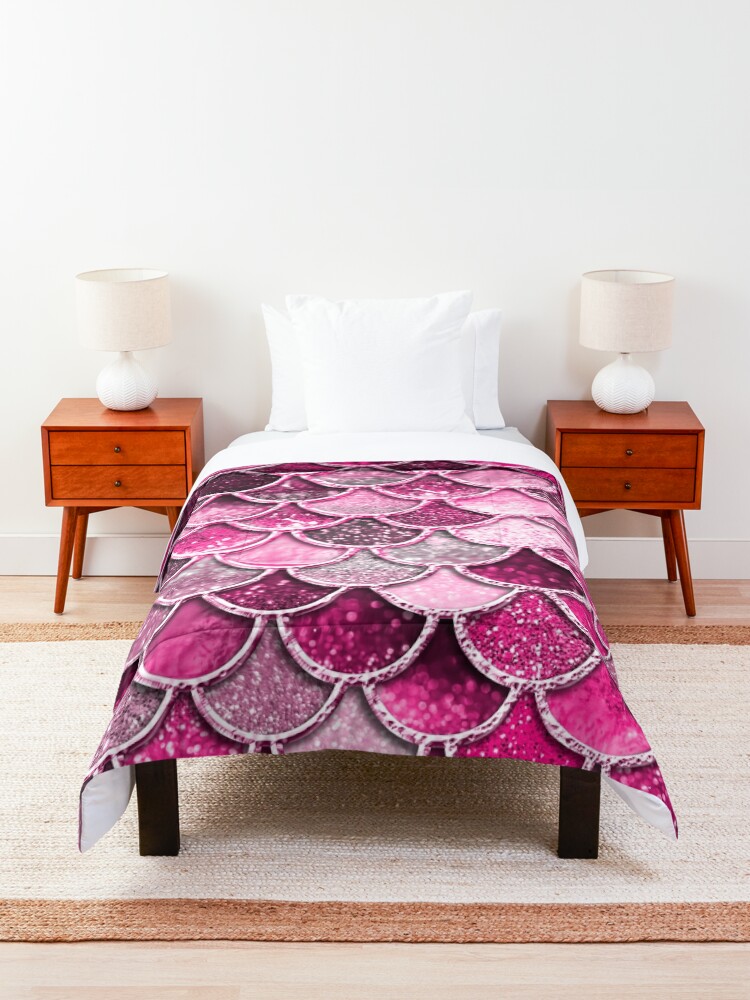 Alternate view of Pink Purple Magenta Sparkle Faux Glitter Mermaid Scales Comforter
