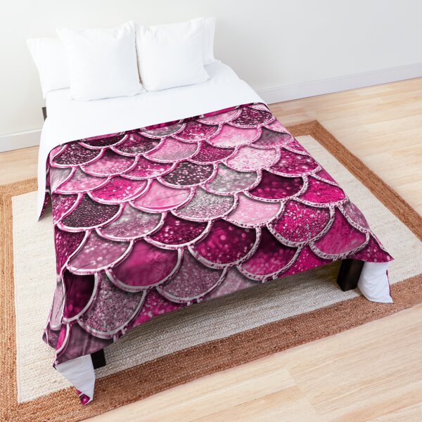 Pink Purple Magenta Sparkle Faux Glitter Mermaid Scales Comforter