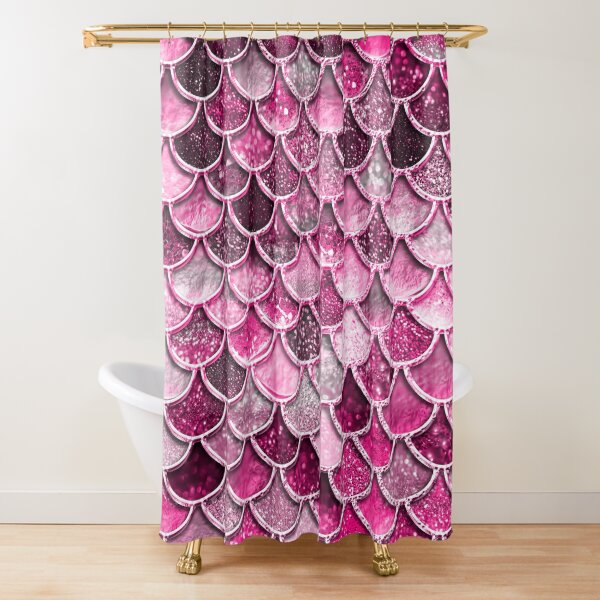 Pink Purple Magenta Sparkle Faux Glitter Mermaid Scales Shower Curtain