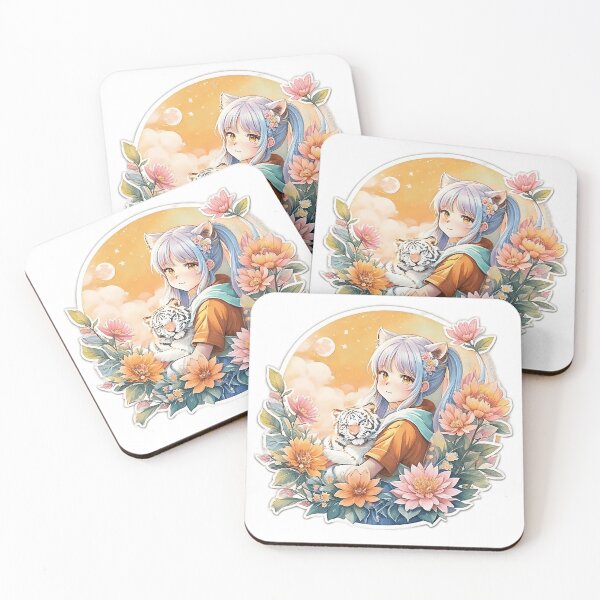 Item preview, Feline Fantasy: Cute Anime Girl with White Tiger Ears and Flora designed and sold by CuteArt5639.