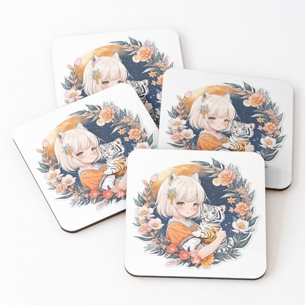 Item preview, Wild Whiskers: Cute Anime Girl with Tiger Ears and Flora - Watercolor Art designed and sold by CuteArt5639.