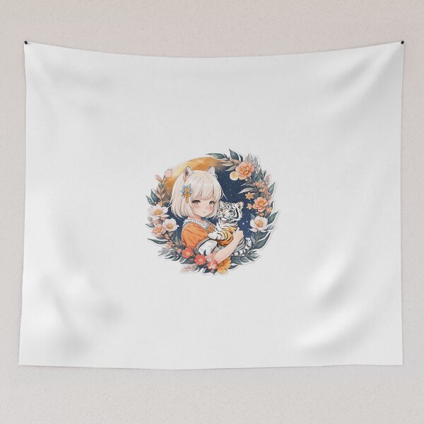 Item preview, Wild Whiskers: Cute Anime Girl with Tiger Ears and Flora - Watercolor Art designed and sold by CuteArt5639.
