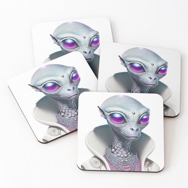 Item preview, Standalone Modern Mint Alien, Magenta Reflective Eyes in a White Ornate Jacket, Pink Shirt, Jewelry and Black Trousers designed and sold by LovelaceVisuals.