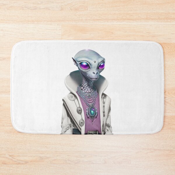 Item preview, Standalone Modern Mint Alien, Magenta Reflective Eyes in a White Ornate Jacket, Pink Shirt, Jewelry and Black Trousers designed and sold by LovelaceVisuals.