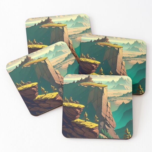 Item preview, A rocky cliffside overlooking a valley in green and gold designed and sold by ArtCounts.