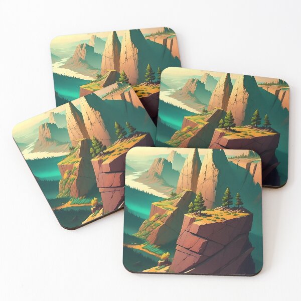 Item preview, A rocky cliffside overlooking a valley in green and gold 2 designed and sold by ArtCounts.