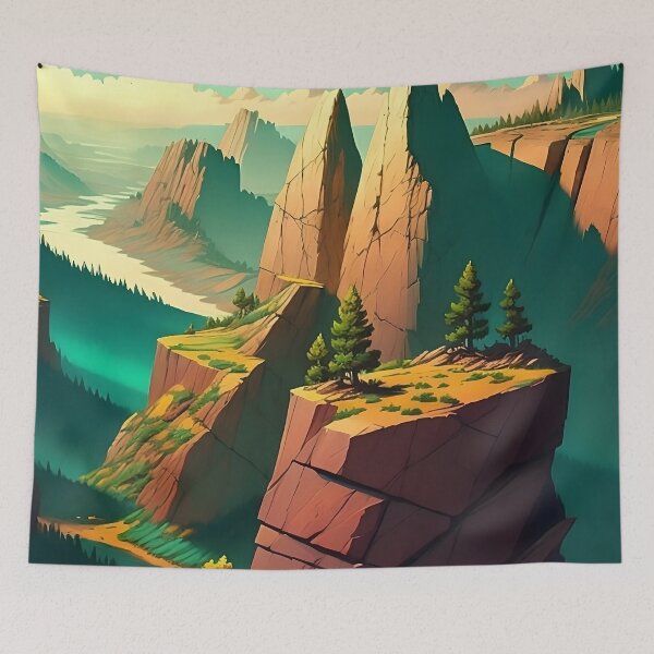 Item preview, A rocky cliffside overlooking a valley in green and gold 2 designed and sold by ArtCounts.
