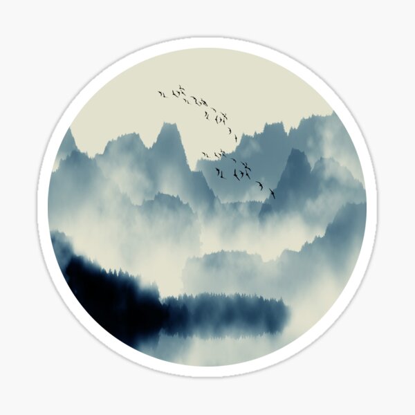 Japanese Mountain Landscape Graphic T-Shirt Sticker