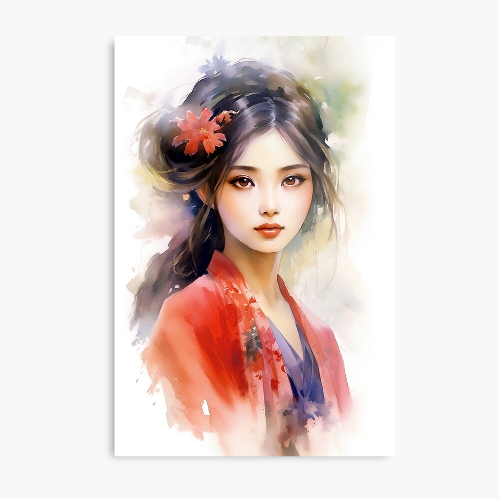 Japanese woman portrait watercolor Royalty Free Vector Image
