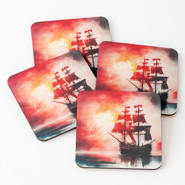 Item preview, Ghostly sail ship in the red  designed and sold by SimpleWallArt.