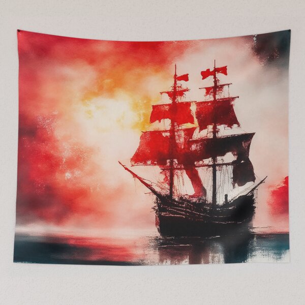 Item preview, Ghostly sail ship in the red  designed and sold by SimpleWallArt.