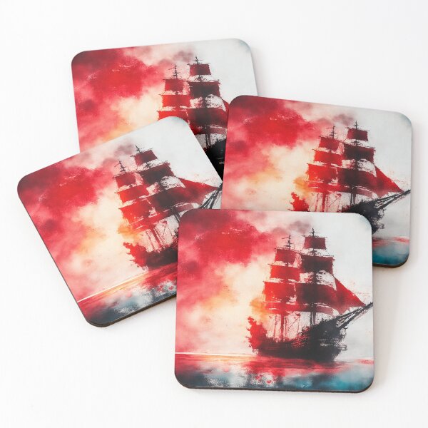 Item preview, Ghostly sail ship in the red  designed and sold by SimpleWallArt.