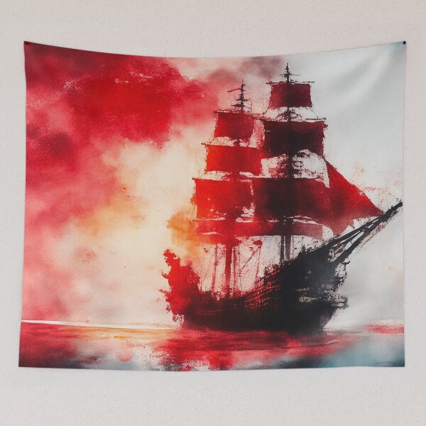Item preview, Ghostly sail ship in the red  designed and sold by SimpleWallArt.