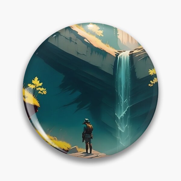Item preview, A hiker at a waterfall in a grove designed and sold by ArtCounts.