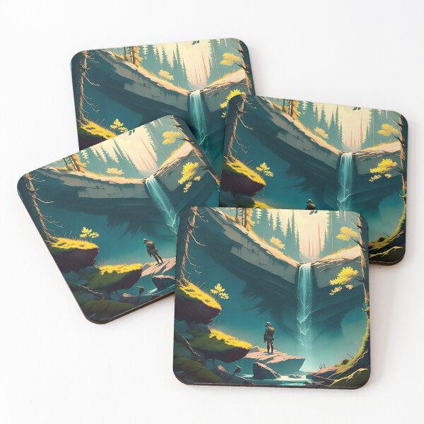 Item preview, A hiker at a waterfall in a grove designed and sold by ArtCounts.