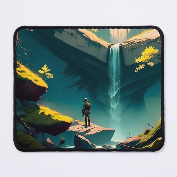 Item preview, A hiker at a waterfall in a grove designed and sold by ArtCounts.