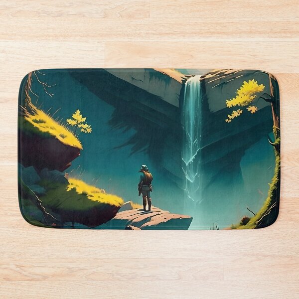 Item preview, A hiker at a waterfall in a grove designed and sold by ArtCounts.