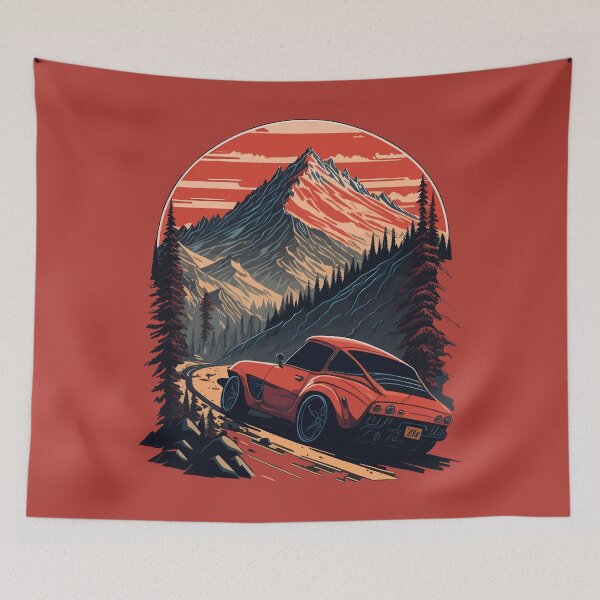 Item preview, Sports car, classic car, mountains, road, car racing designed and sold by Hypershirty.