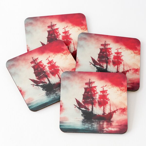 Item preview, Ghostly sail ship in the red  designed and sold by SimpleWallArt.