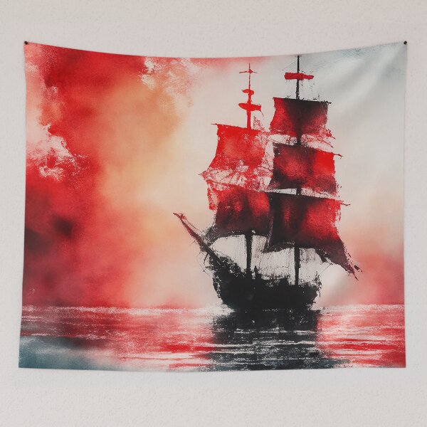Item preview, Ghostly sail ship in the red - Red Sails designed and sold by SimpleWallArt.