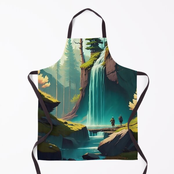 Item preview, Two hikers at a waterfall in a grove designed and sold by ArtCounts.