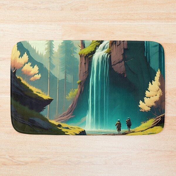 Item preview, Two hikers at a waterfall in a grove designed and sold by ArtCounts.